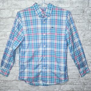 Vineyard Vines KID Boys Performance Whale Shirt Size 8/10 Pastel Plaid Like NEW.